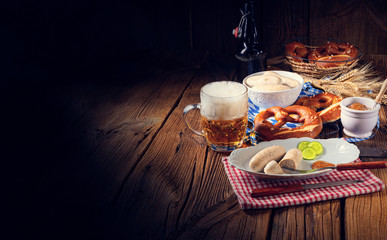 Weisswurst pretzels and beer for Oktoberfest