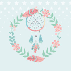dream catcher hanging with flowers crown boho style