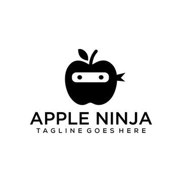 Illustration Apple fruit with ninja head in there logo design