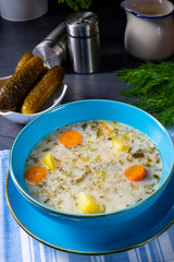 Polish sour cucumber soup or salt cucumber soup.