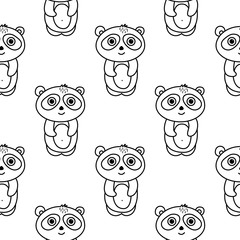 Panda seamless pattern in doodle style