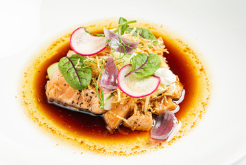 roasted salmon with vegetables and herbs