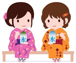 可愛い女子旅　ベンチでかき氷　タイプC