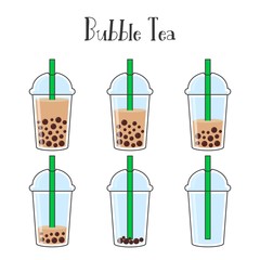 Bubble tea or Pearl milk tea vector set