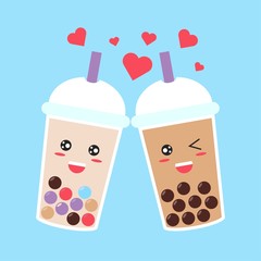 Bubble tea or Pearl milk tea with cartoon face