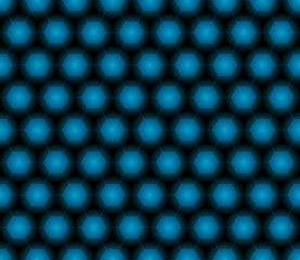 Blue light hexagon seamless pattern on black background.