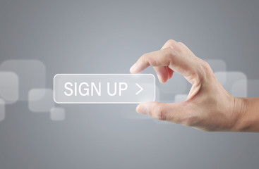 Hands touching button screen interface global connection customer networking