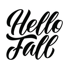 Hello Fall hand lettering, custom calligraphy isolated on white background. Type vector illustration. © Ann Lou