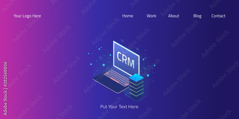 Poster isometric crm, business customer management, software technology, server system web banner vector te
