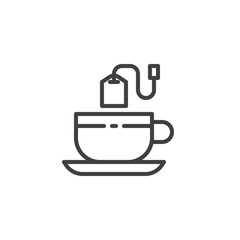 Tea cup with tea bag line icon. linear style sign for mobile concept and web design. Green tea outline vector icon. Symbol, logo illustration. Vector graphics