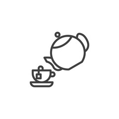 Tea brew line icon. linear style sign for mobile concept and web design. Teapot with cup and tea bag outline vector icon. Symbol, logo illustration. Vector graphics