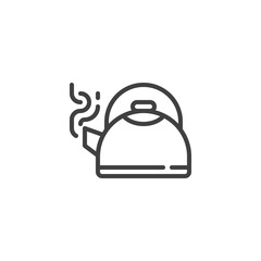 Hot tea kettle line icon. linear style sign for mobile concept and web design. Tea pot with steam outline vector icon. Symbol, logo illustration. Vector graphics