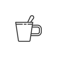 Coffee mug with spoon line icon. linear style sign for mobile concept and web design. Tea cup outline vector icon. Symbol, logo illustration. Vector graphics