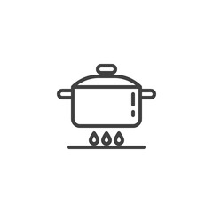 Cooking instruction line icon. Food preparation linear style sign for mobile concept and web design. Pan on gas stove outline vector icon. Symbol, logo illustration. Vector graphics