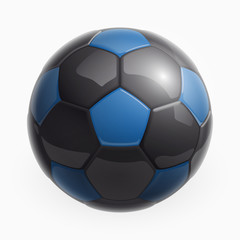 Football championship Design banner. Illustration banner with logo Realistic blue glossy soccer ball Isolated on background. blue classic leather football ball