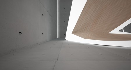 Abstract  concrete, glass and wood interior  with neon lighting. 3D illustration and rendering.