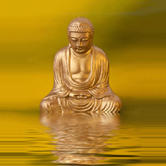 Golden Buddha Statue And Water