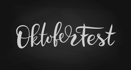 Oktoberfest typography title vector design for banner and poster. Oktoberfest handwritten lettering header. Design template event celebration. Beer Bavarian Festival banner. Chalk logotype.