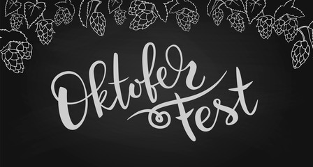 Oktoberfest typography title vector design for banner and poster. Oktoberfest handwritten lettering header. Design template event celebration. Beer Bavarian Festival banner. Chalk logotype.