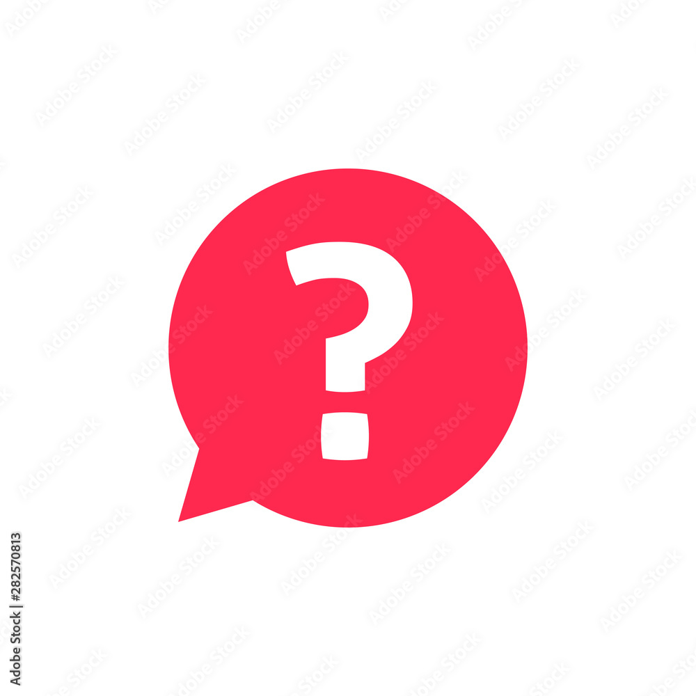 Aufkleber question mark notification bubble notice speech vector sign, hint tip flat cartoon red question or a
