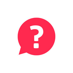 Question mark notification bubble notice speech vector sign, hint tip flat cartoon red question or answer chat message balloon icon or pictogram isolated image