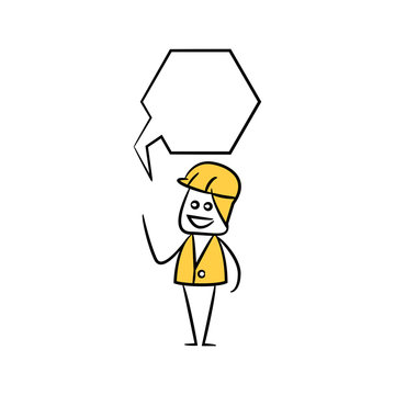 engineer with speech bubble yellow stick figure theme
