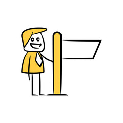 businessman and blank signage or signpost yellow stick figure theme