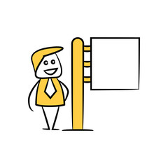 businessman and blank signage or signpost yellow stick figure theme