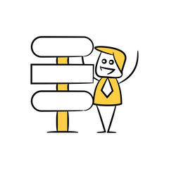 businessman and blank signage or signpost yellow stick figure theme