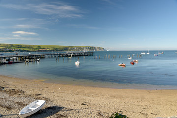 Obraz premium The beach and seafront at Swanage on the Dorset coast in Southern England