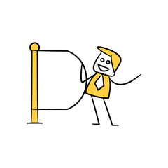 Fototapeta premium businessman and blank signage or signpost yellow stick figure theme