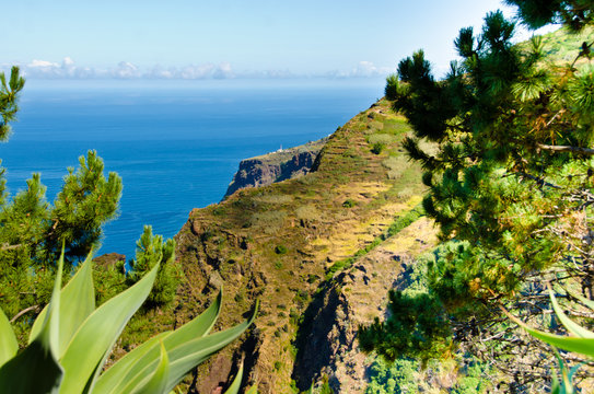 Weiter Blick über die einmaligen, bergigen Terrassenlandschaften von Madeira, Eupopa