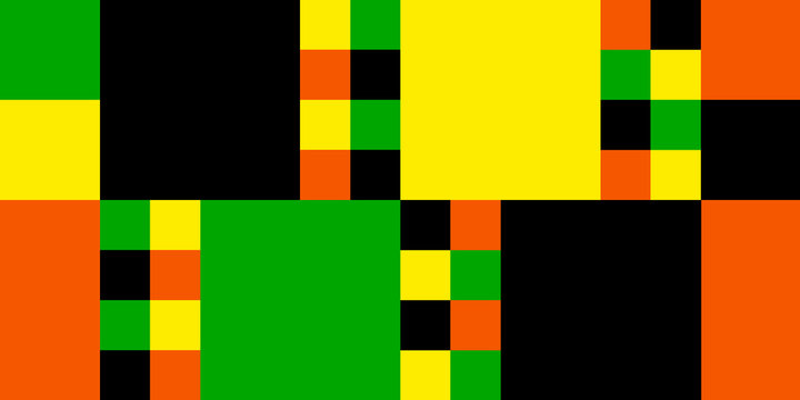  colored background with a pattern of squares in different colors of black, green, yellow, orange
