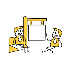 businessman and blank signage or signpost yellow stick figure theme