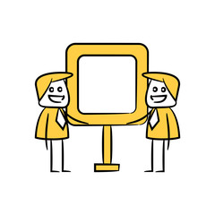 businessman and blank signage or signpost yellow stick figure theme