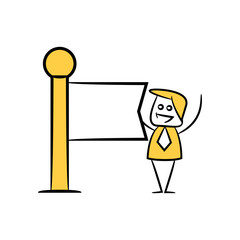 businessman and blank signage or signpost yellow stick figure theme