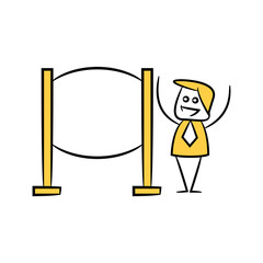 Fototapeta premium businessman and blank signage or signpost yellow stick figure theme