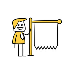 businessman and blank signage or signpost yellow stick figure theme