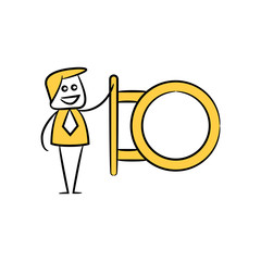 businessman and blank signage or signpost yellow stick figure theme