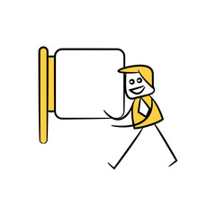 businessman and blank signage or signpost yellow stick figure theme