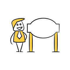 businessman and blank signage or signpost yellow stick figure theme