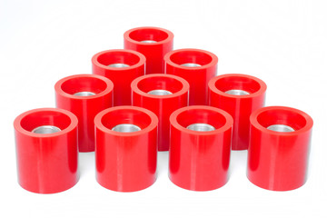 Wheel conveyor polyurethane piece of work for industry.
