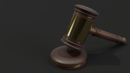 Hammer wood 3d rendering for law concept.