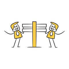 businessman and blank signage or signpost yellow stick figure theme