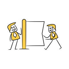 Fototapeta premium businessman and blank signage or signpost yellow stick figure theme