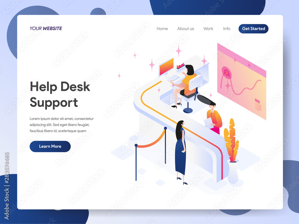 Poster landing page template of help desk support isometric illustration concept. modern design concept of 
