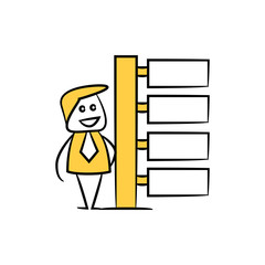 businessman and blank signage or signpost yellow stick figure theme