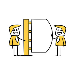 businessman and blank signage or signpost yellow stick figure theme