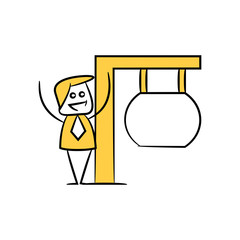 businessman and blank signage or signpost yellow stick figure theme