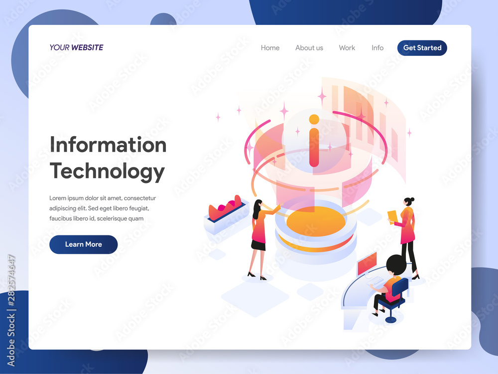 Poster landing page template of information technology designer isometric illustration concept. modern desi